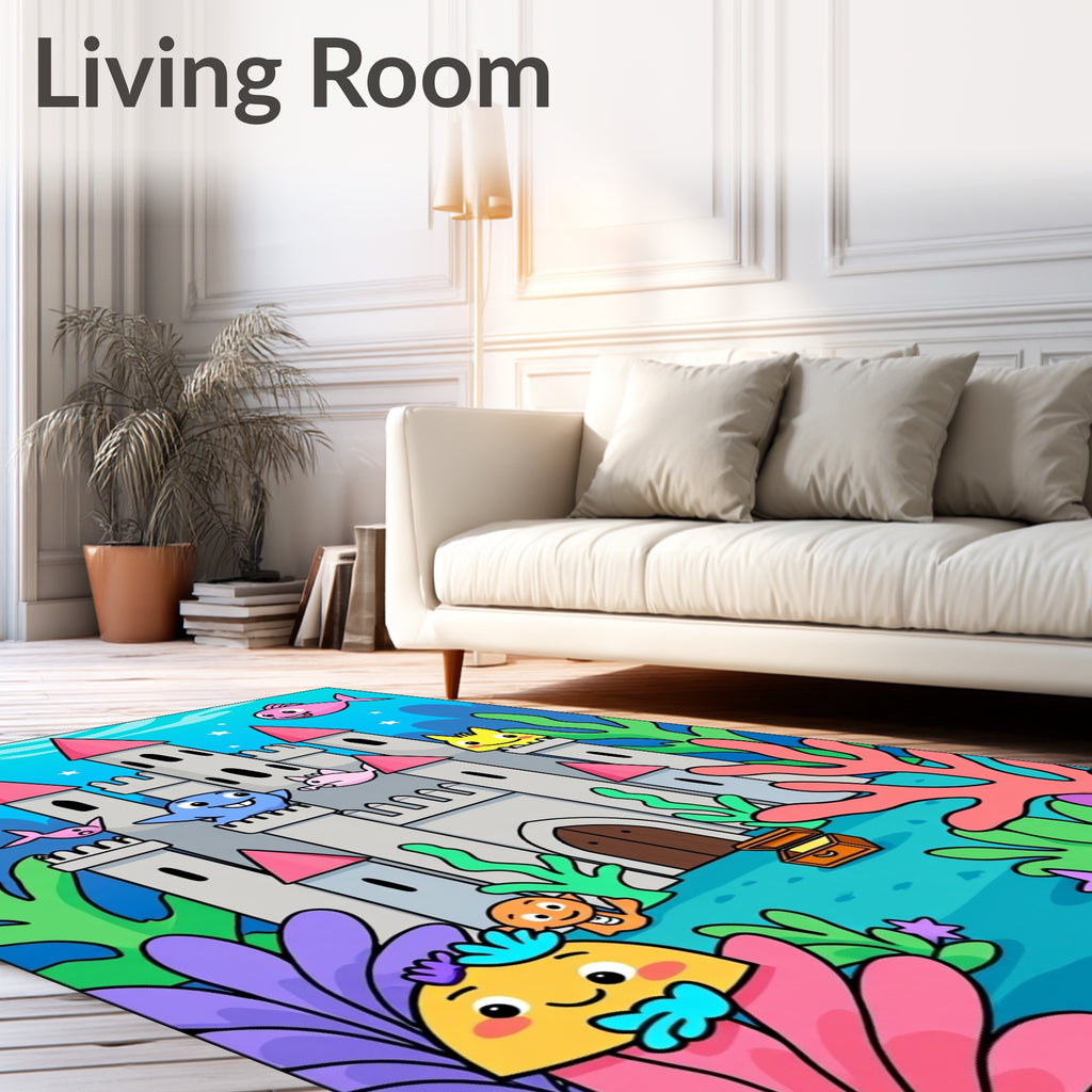 Underwater Castle With Whimsical Sea Creatures Rug