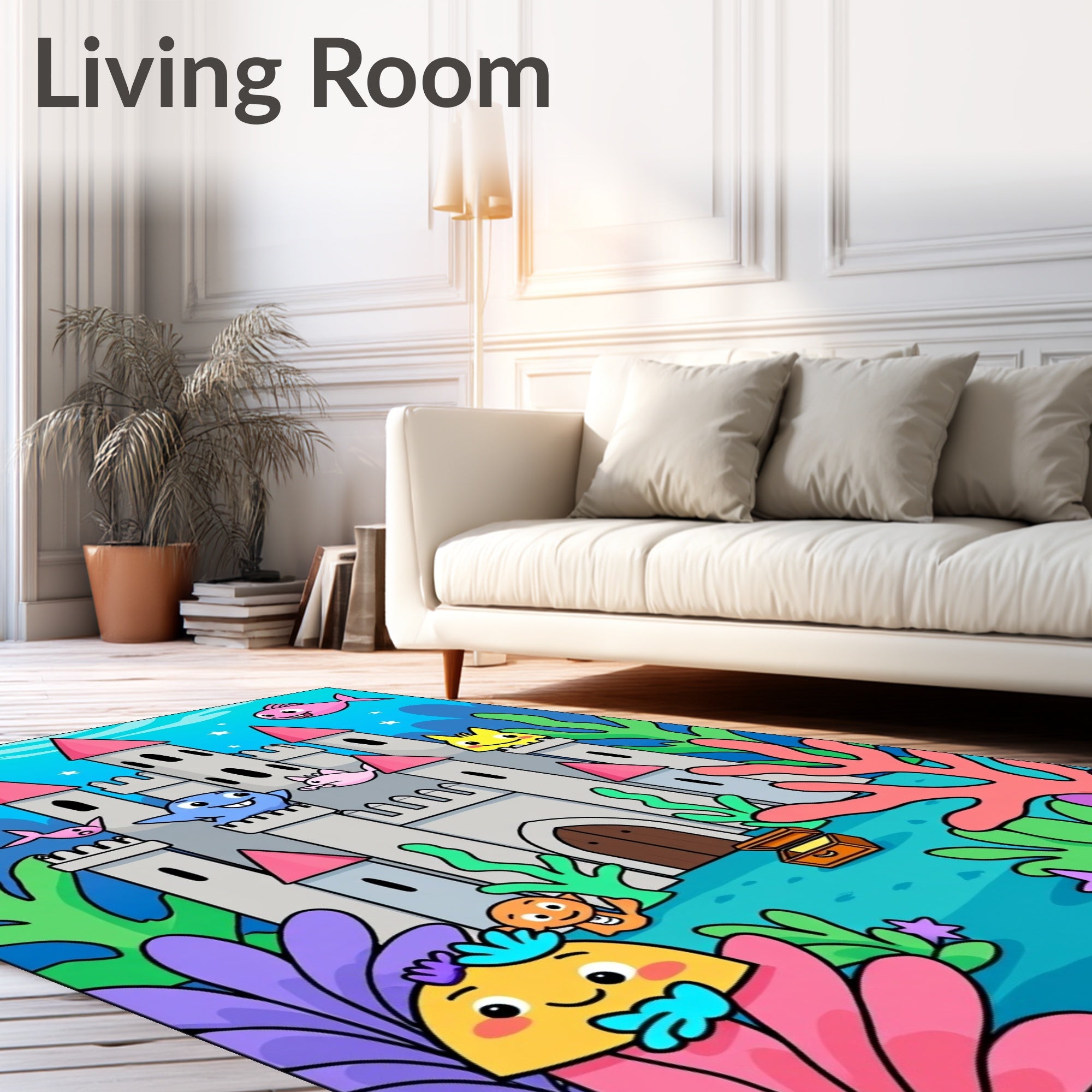 Underwater Castle With Whimsical Sea Creatures Rug