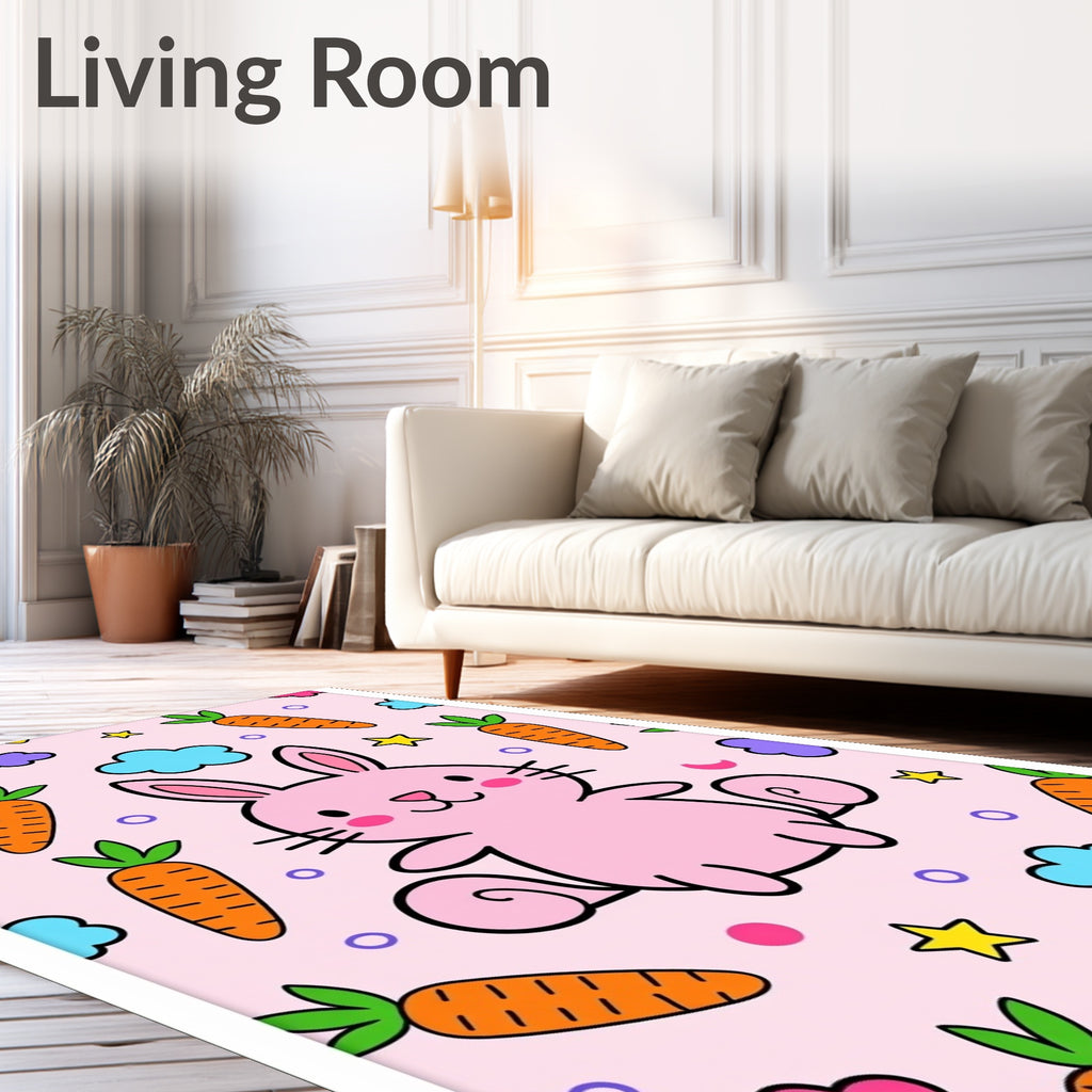 Cute Pink Bunny and Carrots Rug
