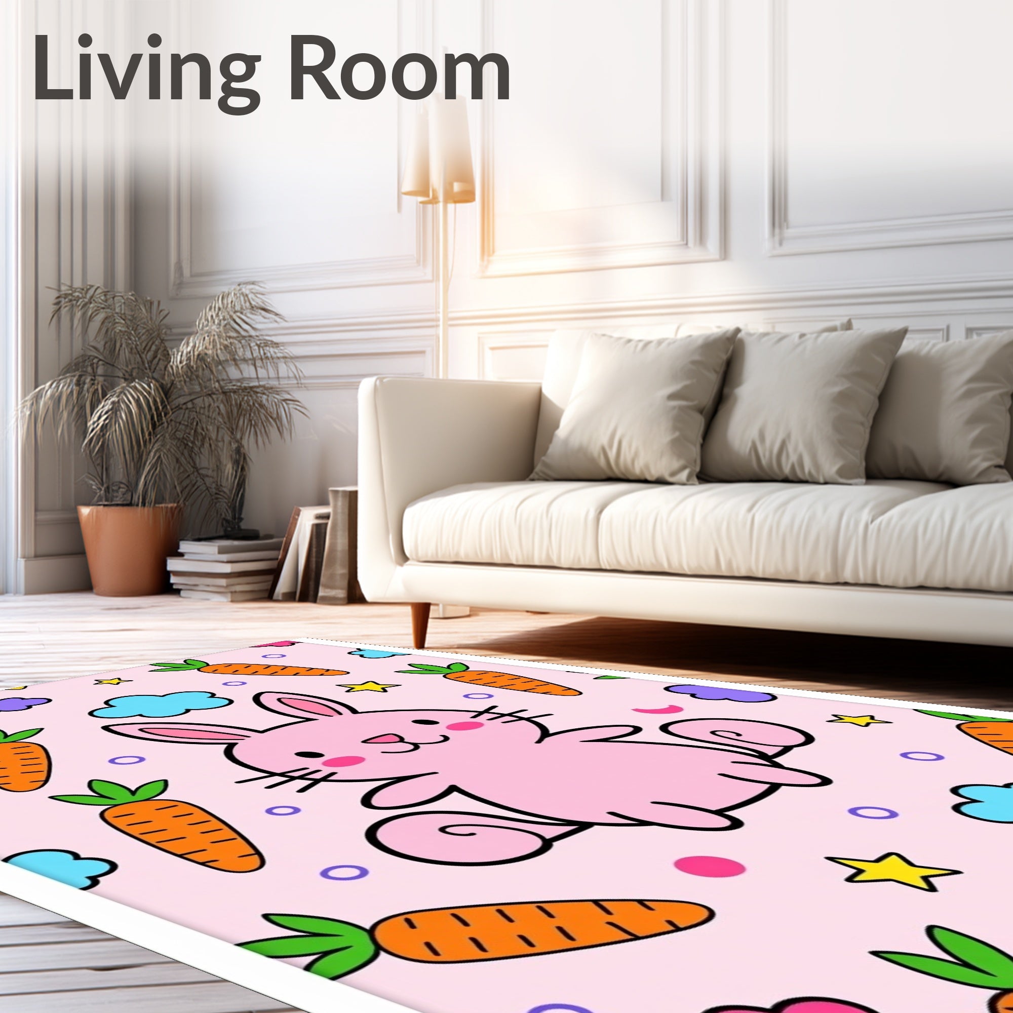 Cute Pink Bunny and Carrots Rug