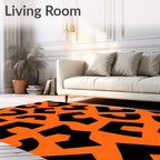 Bold Black Abstract Shapes Orange Rug
