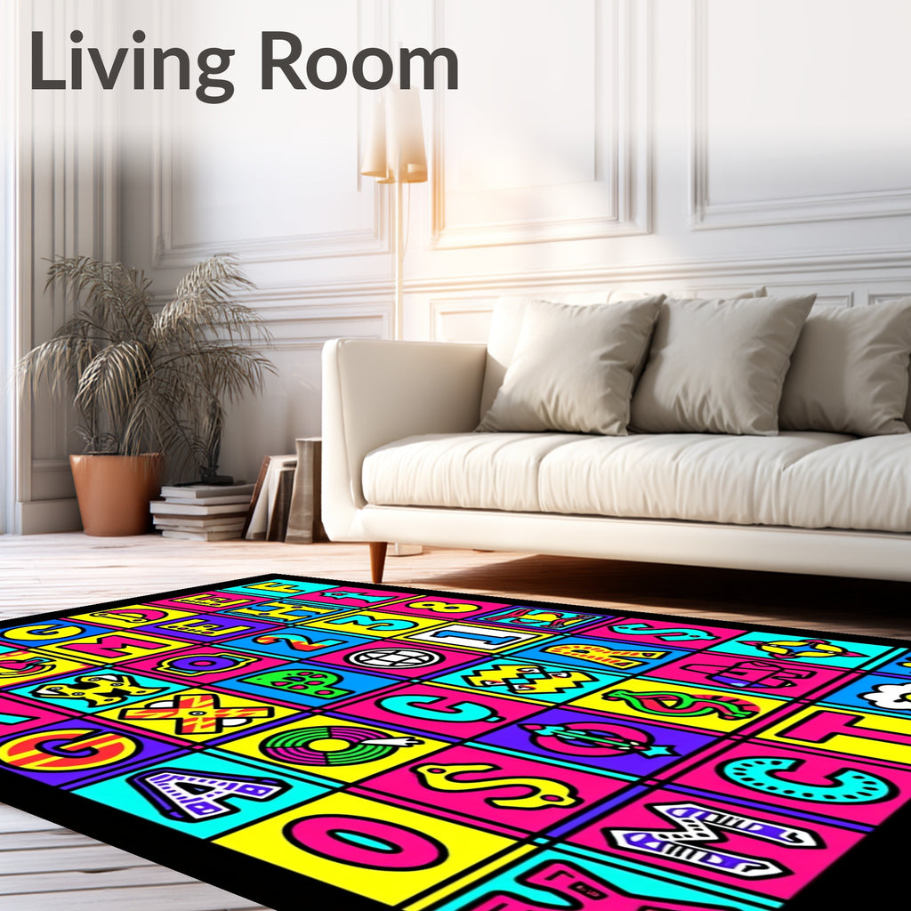 Vivid Alphabet Grid Pop Art Rug