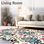 Whimsical Astronaut Space Graffiti Rag Rug
