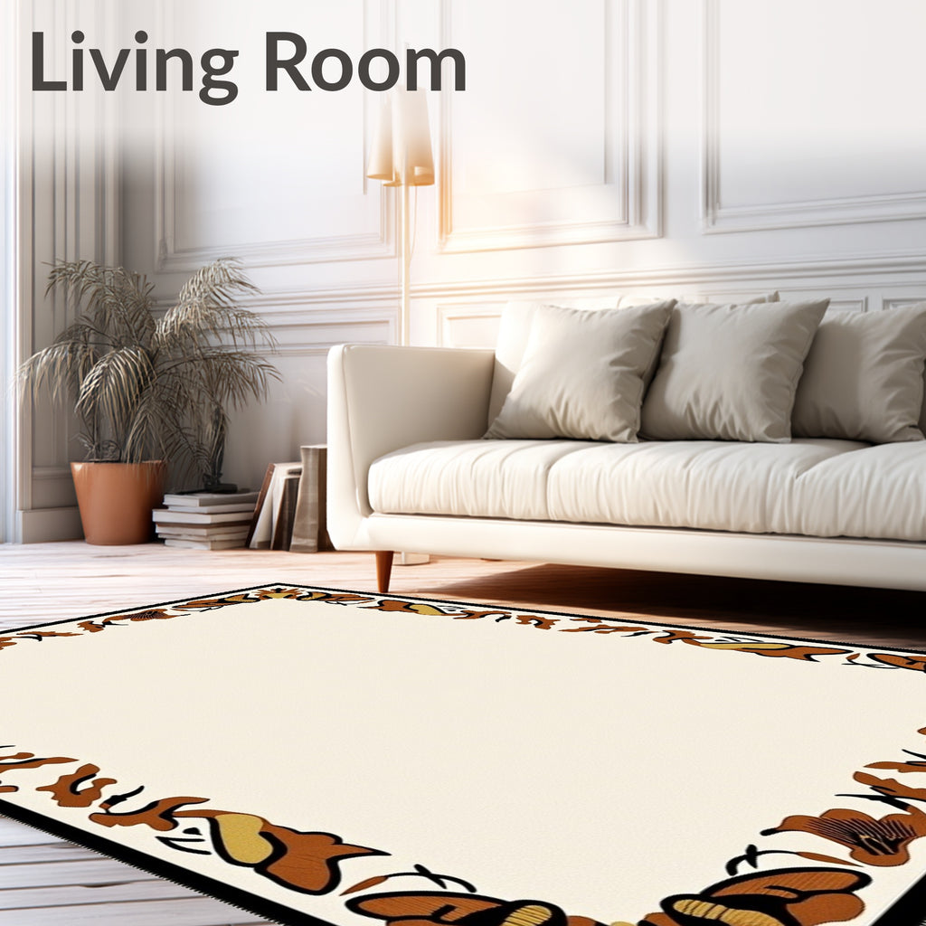 Earthy Tones Abstract Floral Border Rug