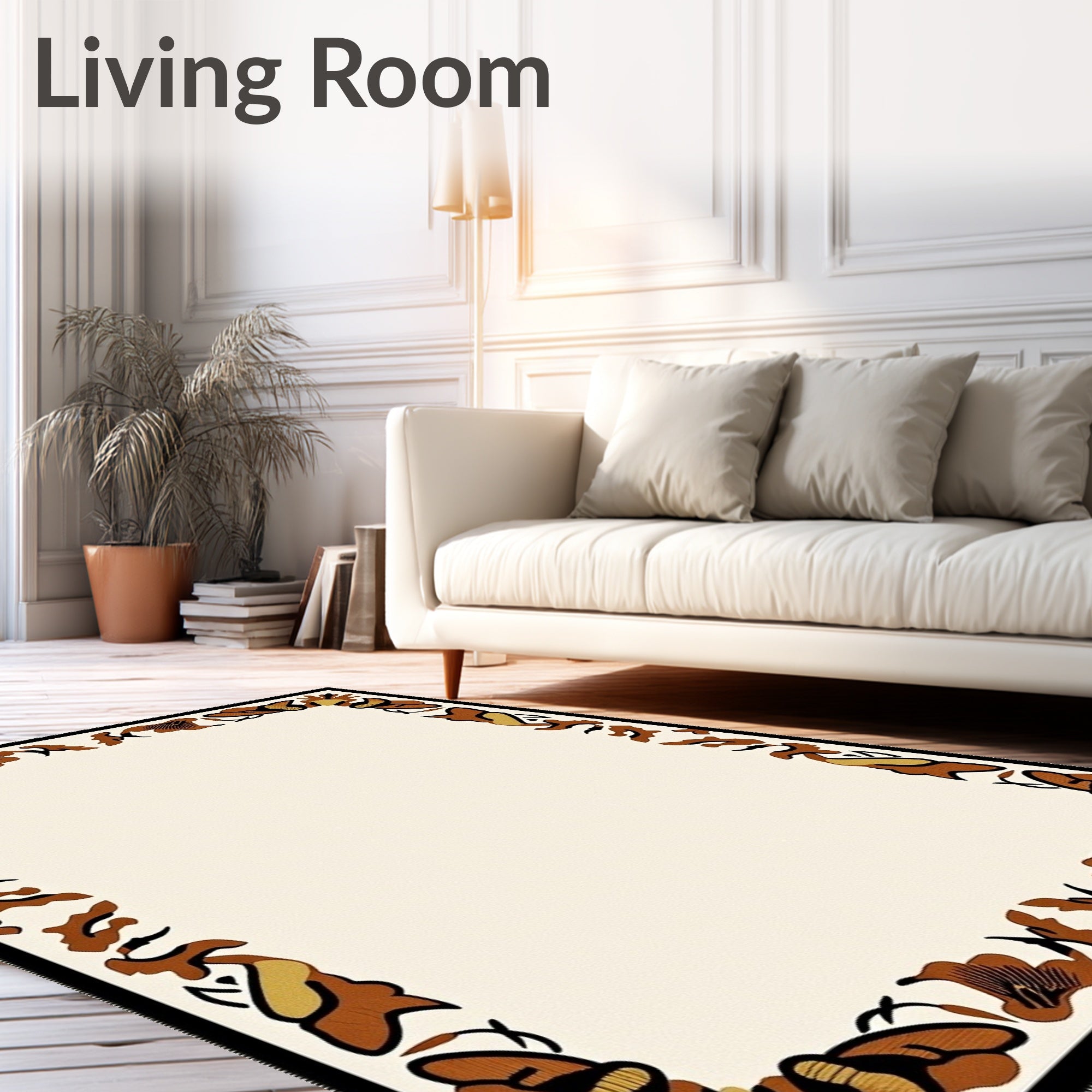 Earthy Tones Abstract Floral Border Rug