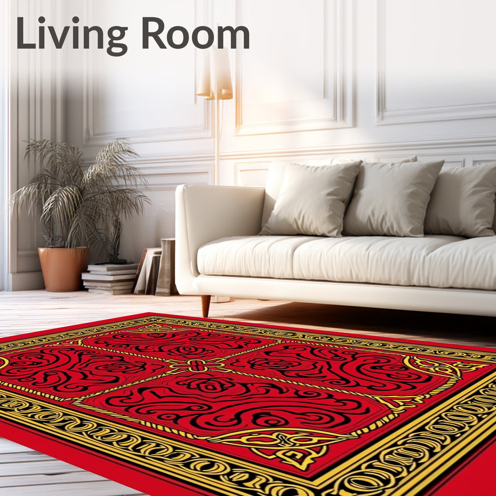 Red Gold Floral Medallion Symmetry Rug