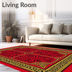 Red Gold Floral Medallion Symmetry Rug