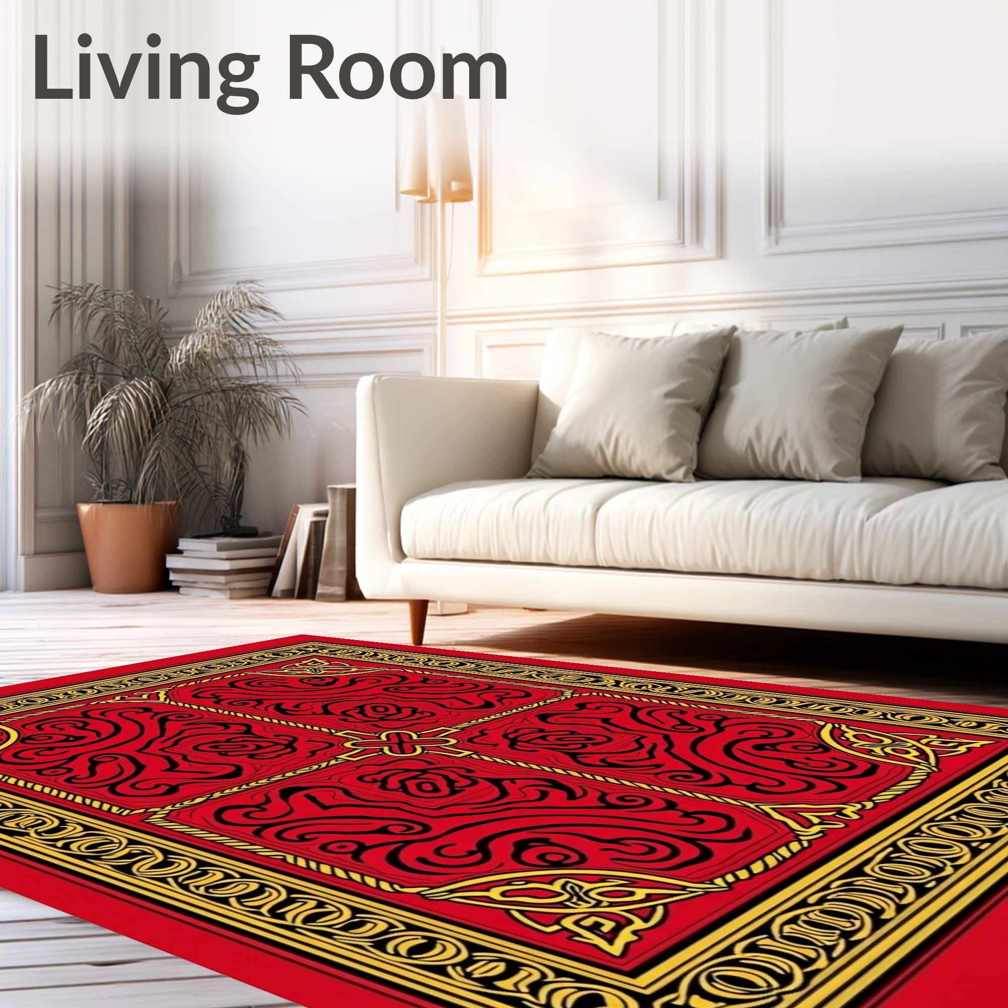 Red Gold Floral Medallion Symmetry Rug