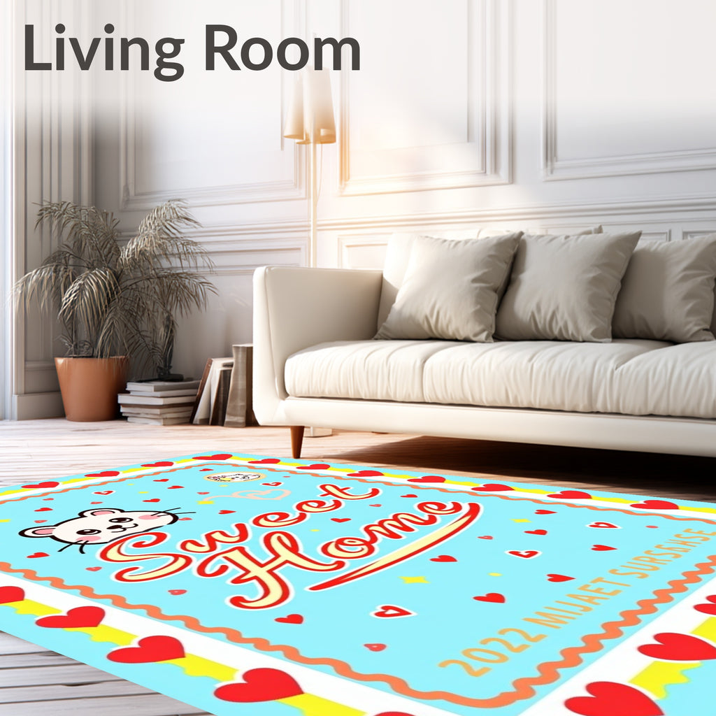 Cute White Mouse Hearts Sweet Home Rug