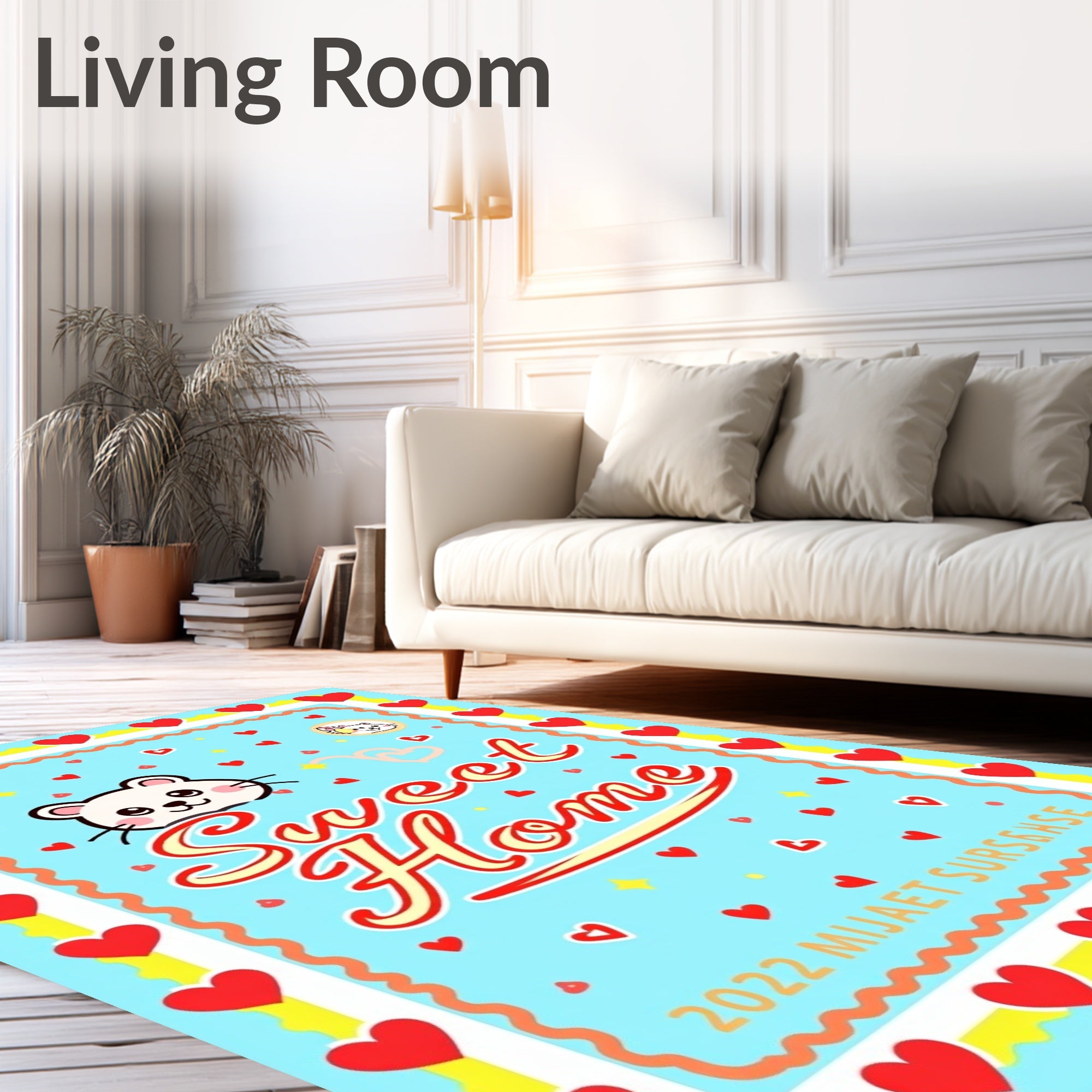 Cute White Mouse Hearts Sweet Home Rug