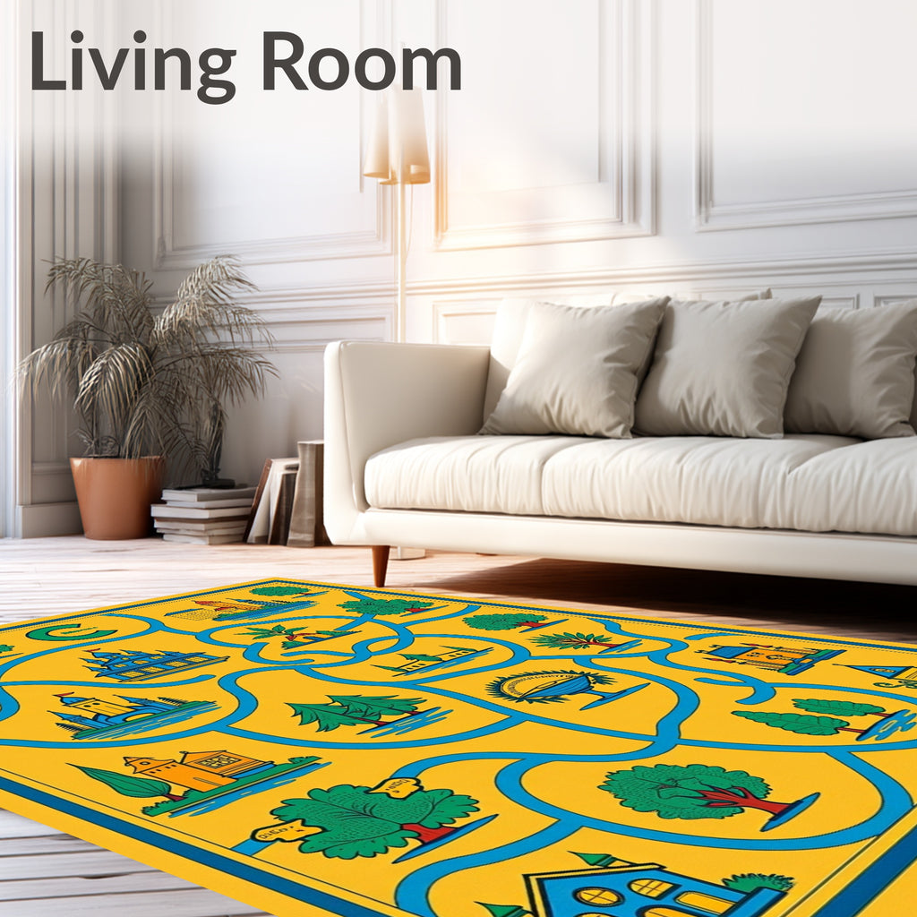 Whimsical Yellow Landscape Castle Garden Rug