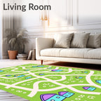 Whimsical Village Map Houses Rug