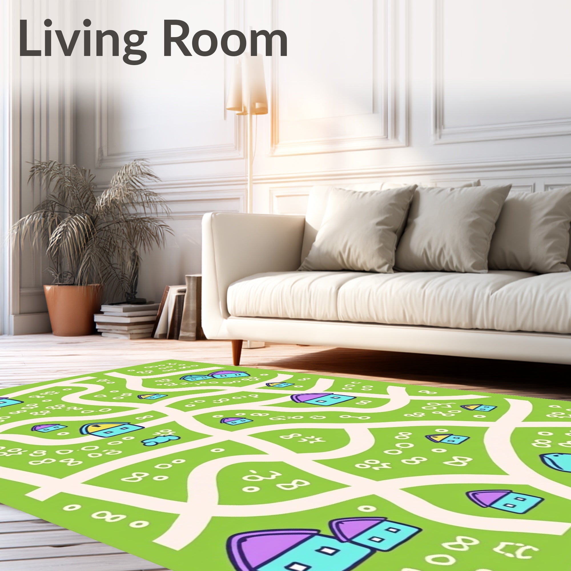Whimsical Village Map Houses Rug