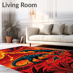 Fiery Volcano Dinosaur Family Scene Rug