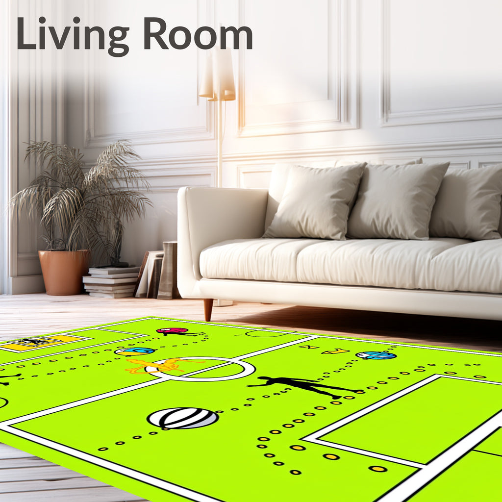 Vivid Green Football Action Players Rug