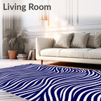 Deep Blue Abstract Wave Lines Rug