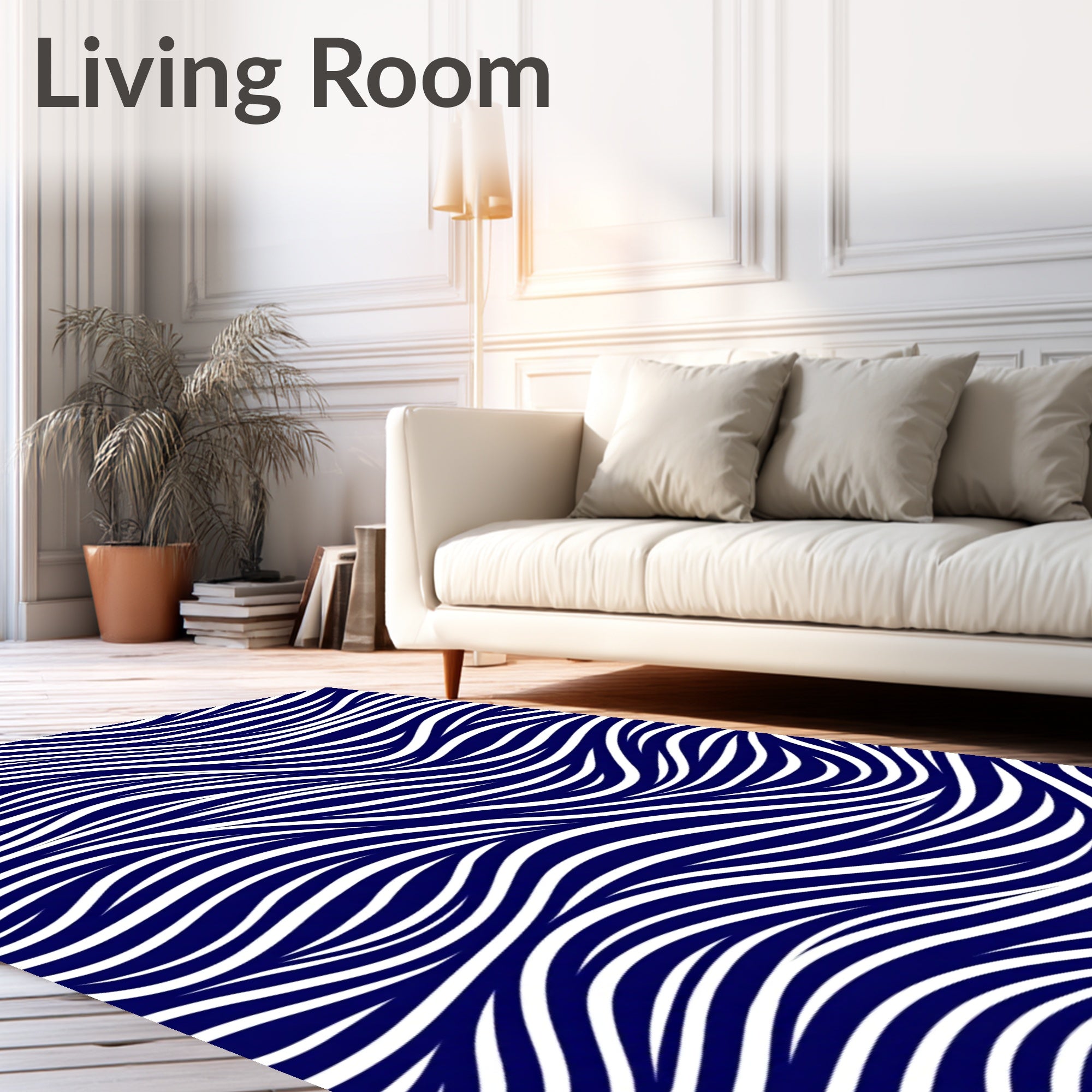 Deep Blue Abstract Wave Lines Rug