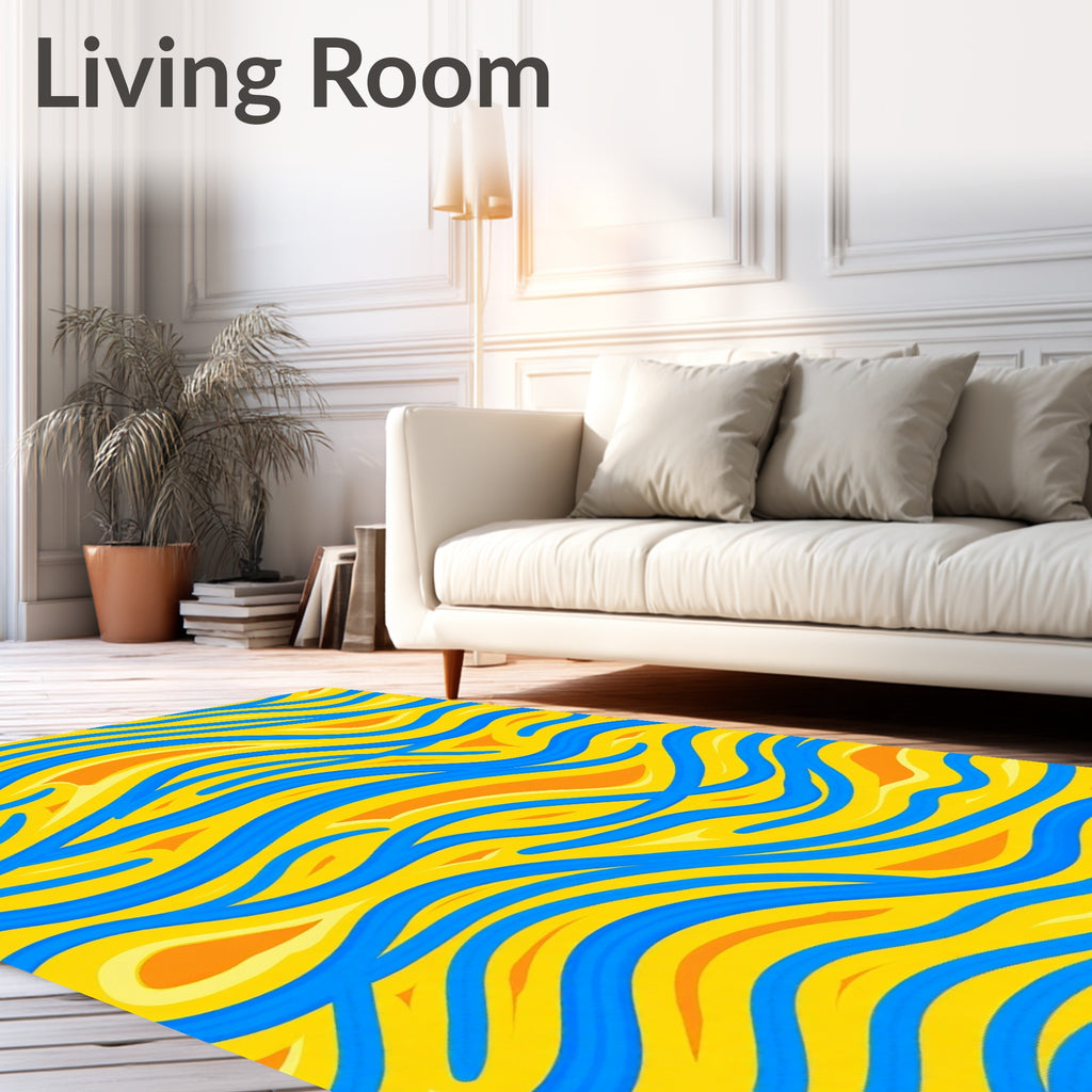 Blue Yellow Orange Wavy Abstract Rug