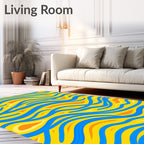 Blue Yellow Orange Wavy Abstract Rug