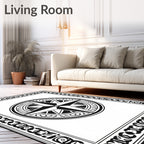 Monochromatic Black Compass Rose Border Rug