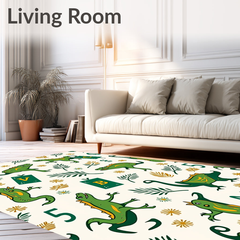 Playful Green Dinosaurs Alphabet Blocks Rug