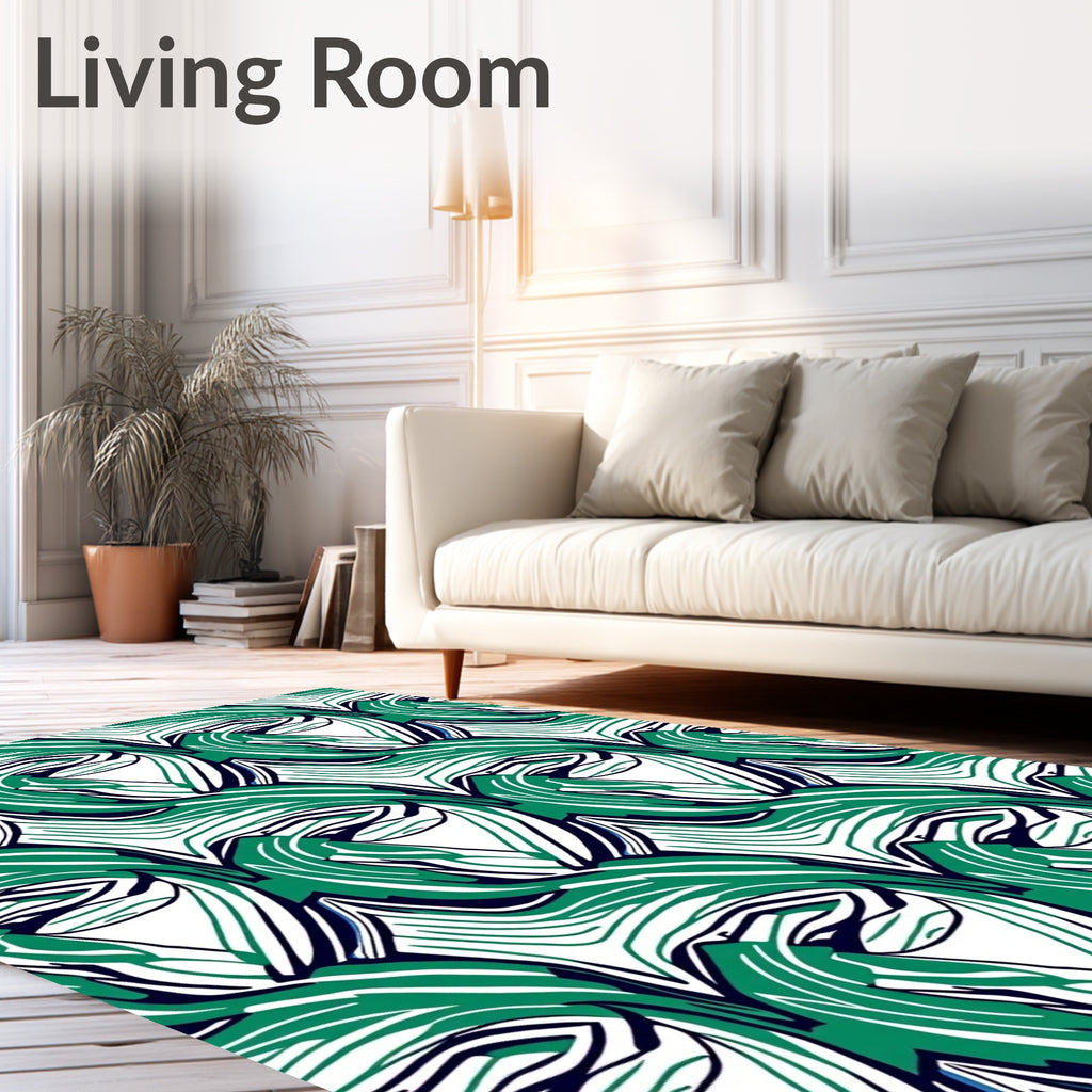 Abstract Emerald Swirls White Rug