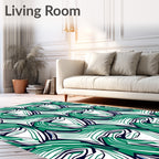 Abstract Emerald Swirls White Rug