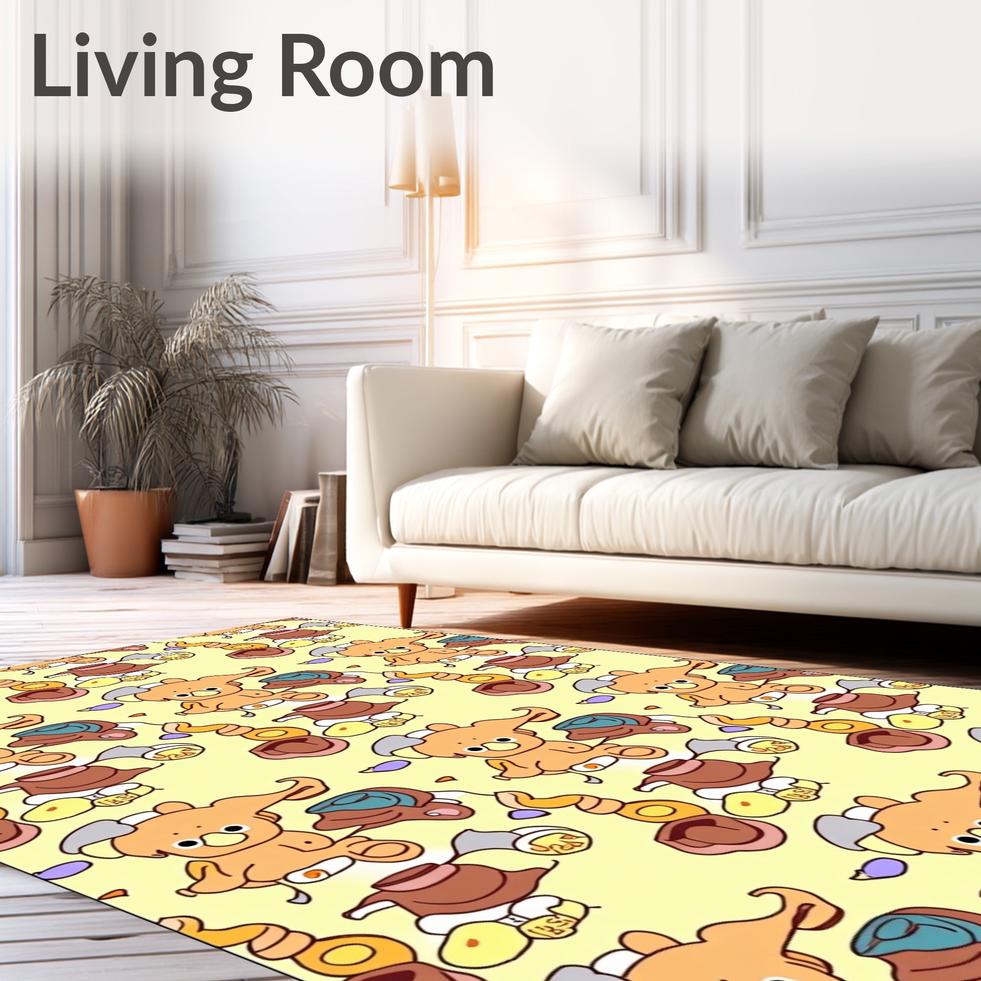 Whimsical Cartoon Bear Yellow Repeating Rug