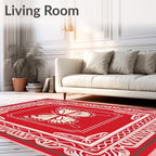 Red Cream Butterfly Floral Border Rug