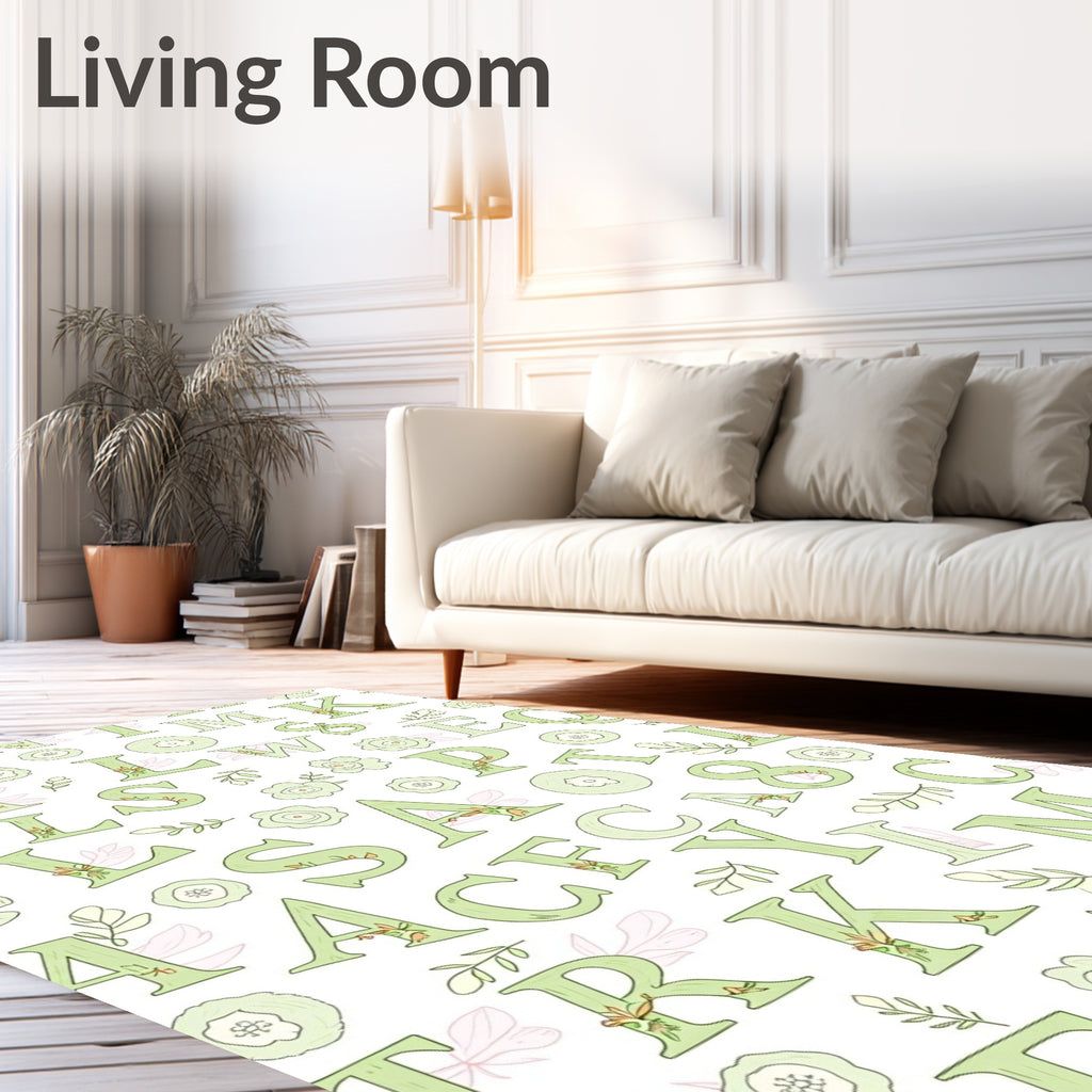 Sage Floral Alphabet Collage Rug