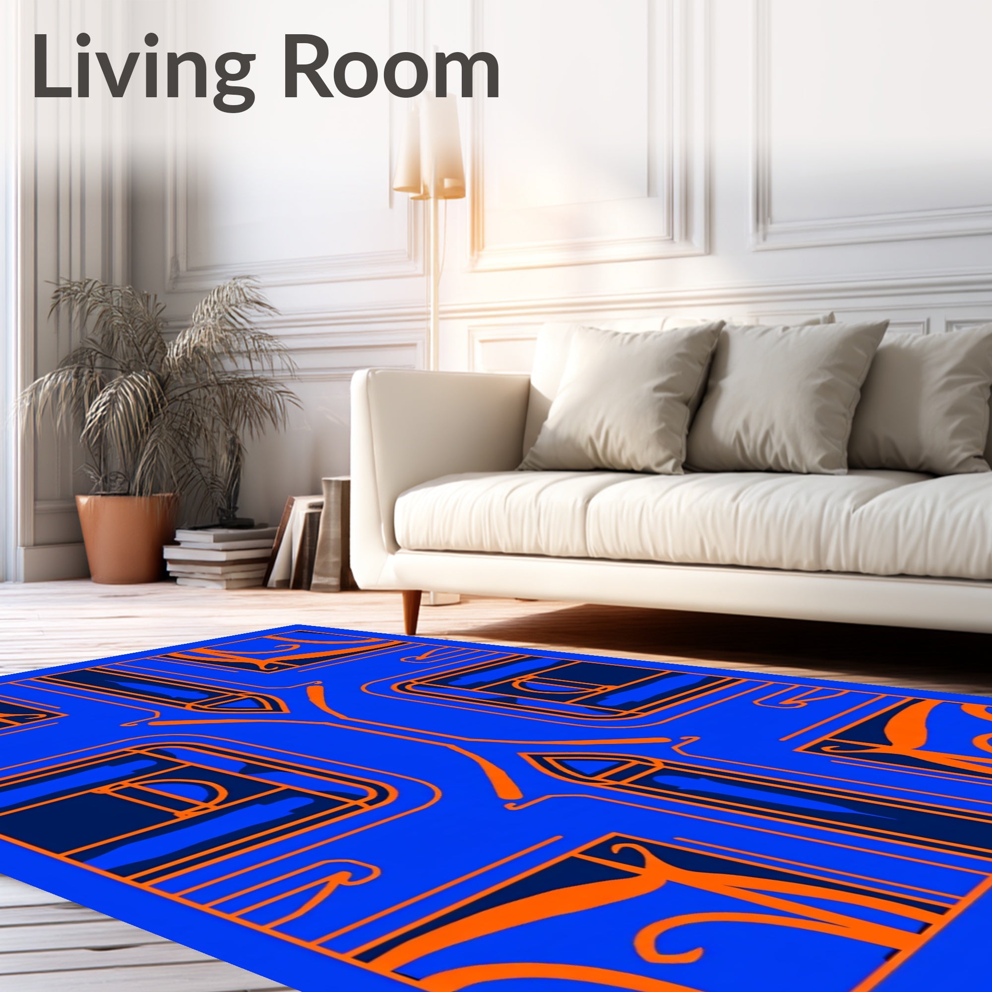 Vibrant Orange Blue Geometric Archway Rug