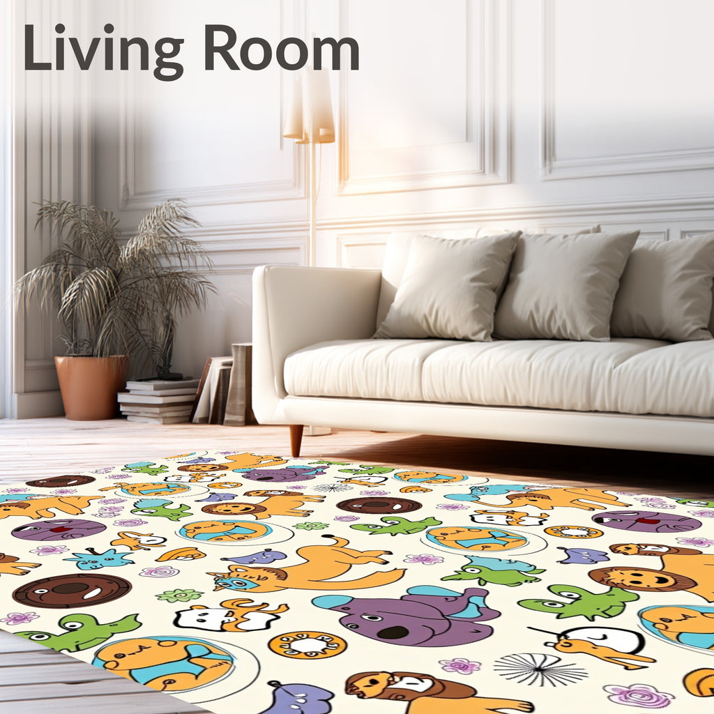 Whimsical Cartoon Animal Collage Rug