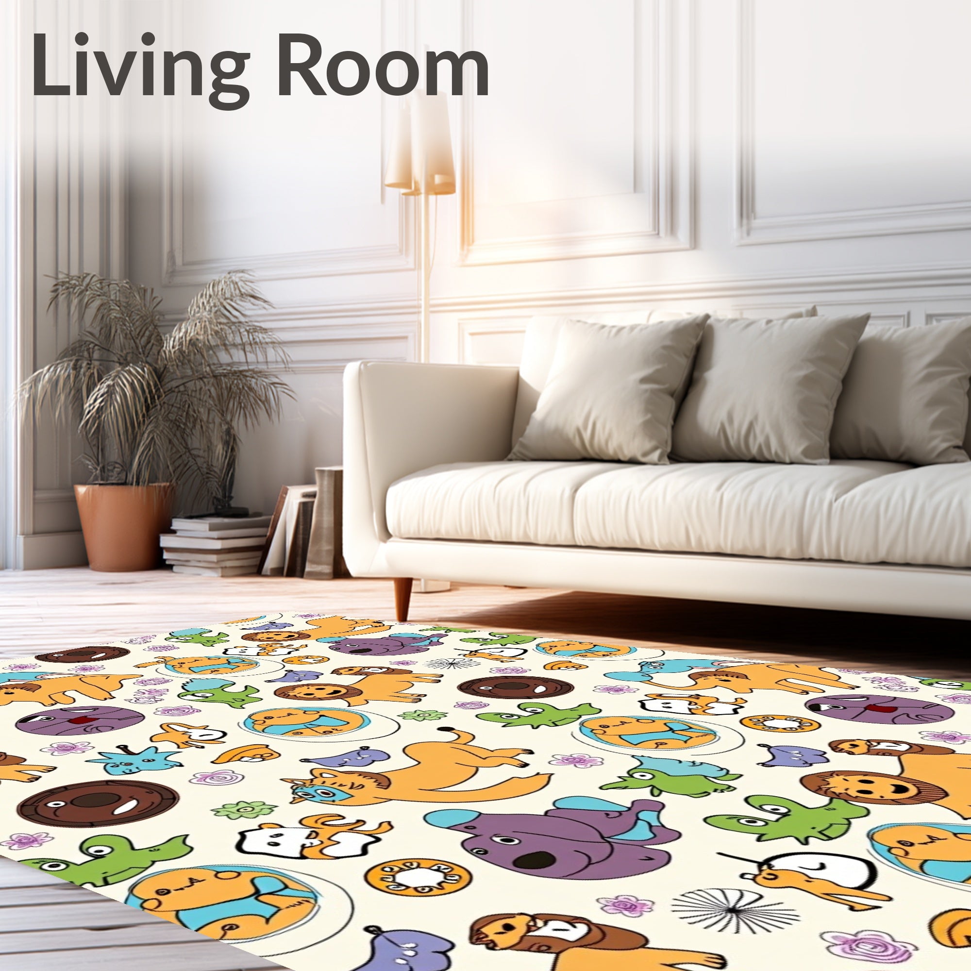 Whimsical Cartoon Animal Collage Rug