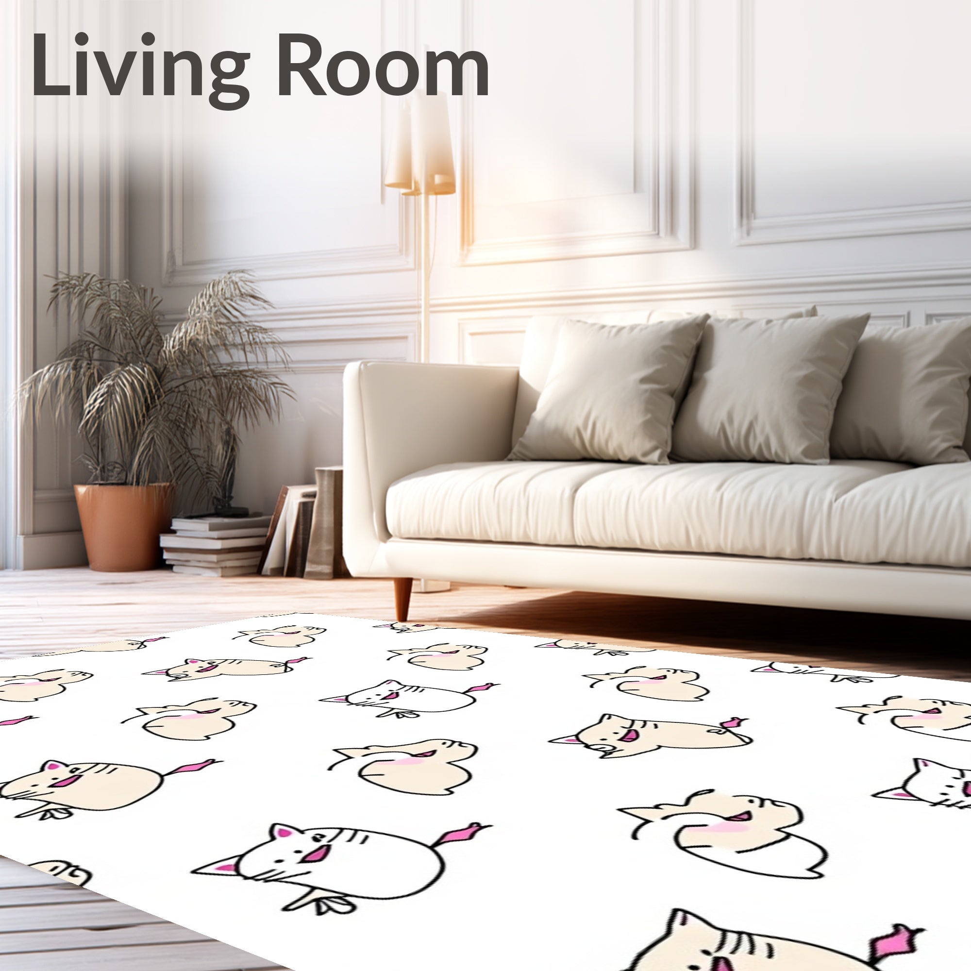 Playful Beige And White Cats Rug