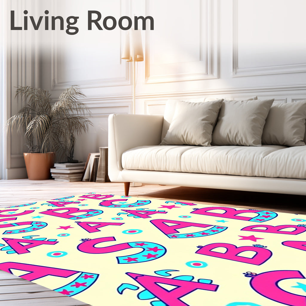 Pink Blue Alphabet Stars Medley Rug