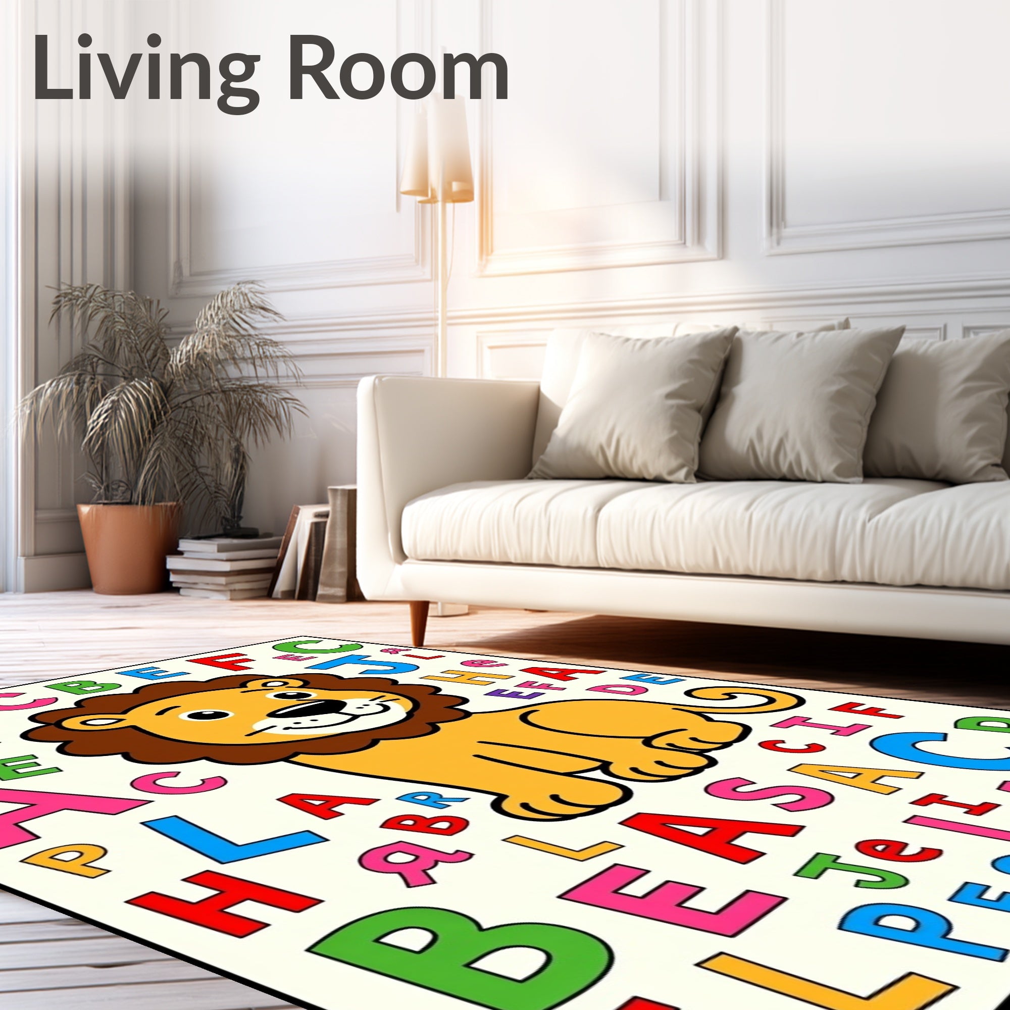 Cheerful Lion Alphabet Collage Rug