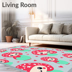 Cute Red Mushroom Characters With Hearts Rug