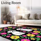 Two Cute White Puppies Floral Garden Rug