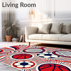 Red Blue White Sports Collage Rug