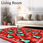 Red Christmas Penguin Snowflakes Rug