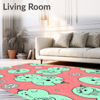 Whimsical Mint Creatures Coral Background Rug