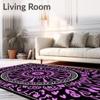 Vibrant Pink Mandala Black Background Rug
