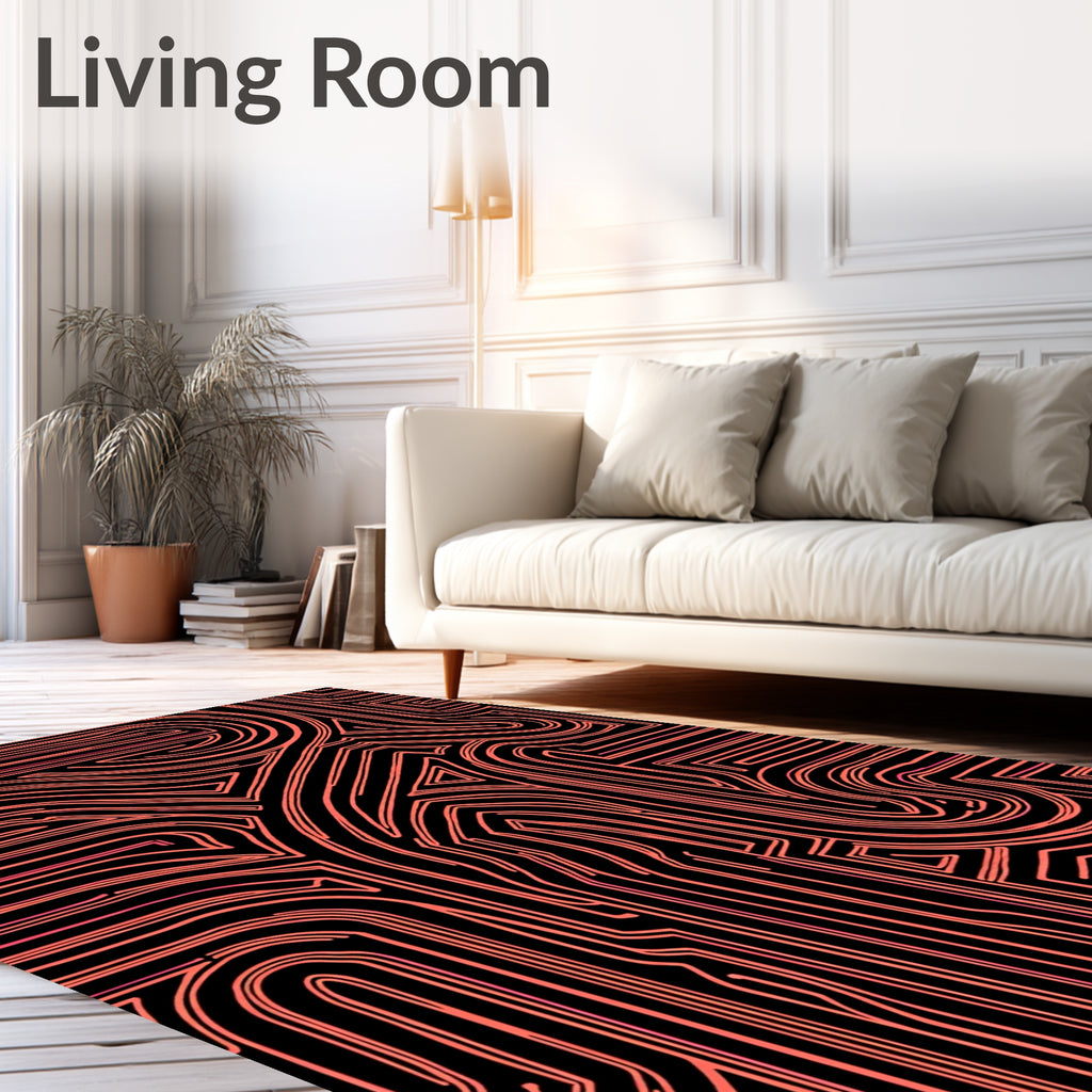 Coral Abstract Labyrinth Lines Rug