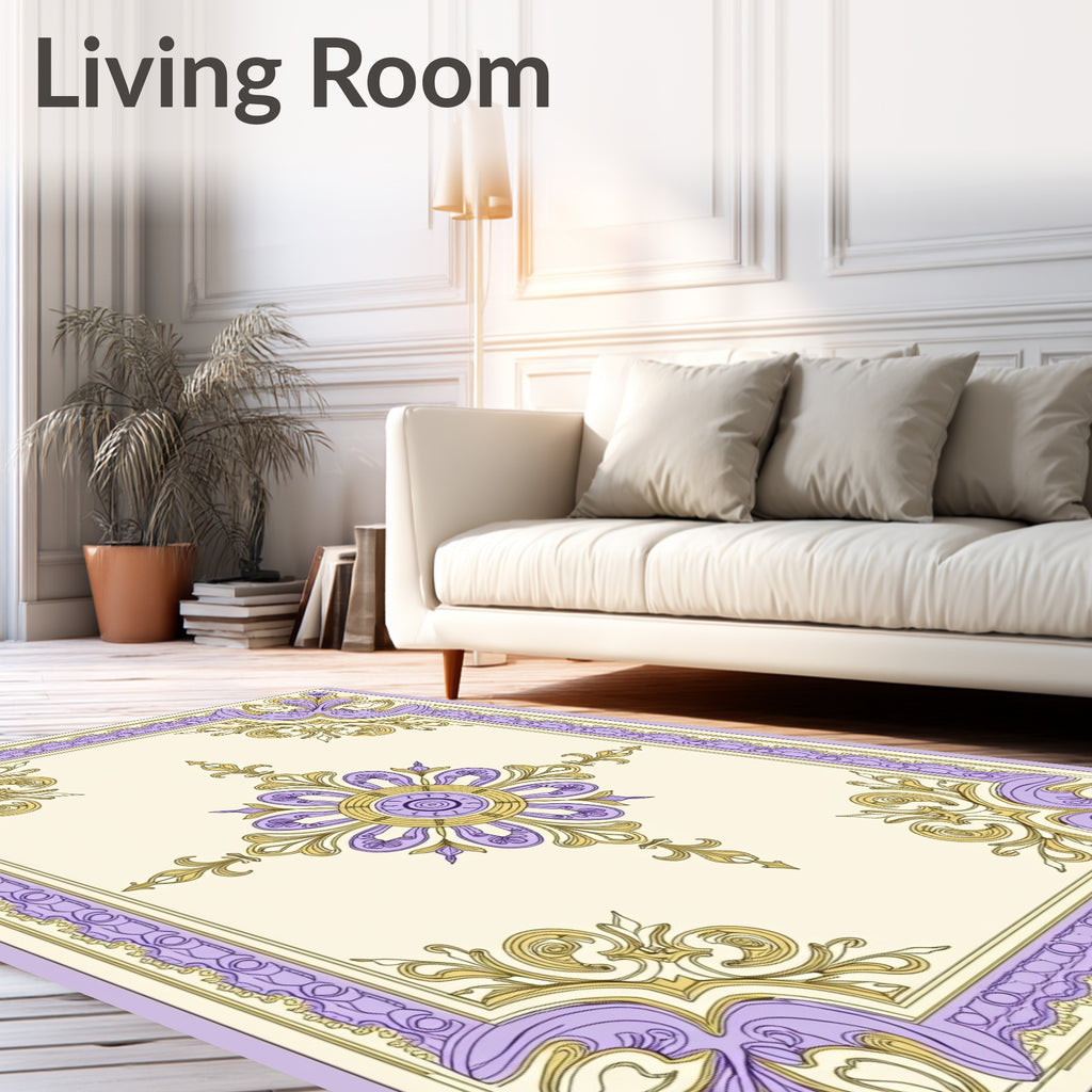 Lavender Gold Floral Frame Medallion Rug