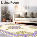 Lavender Gold Floral Frame Medallion Rug