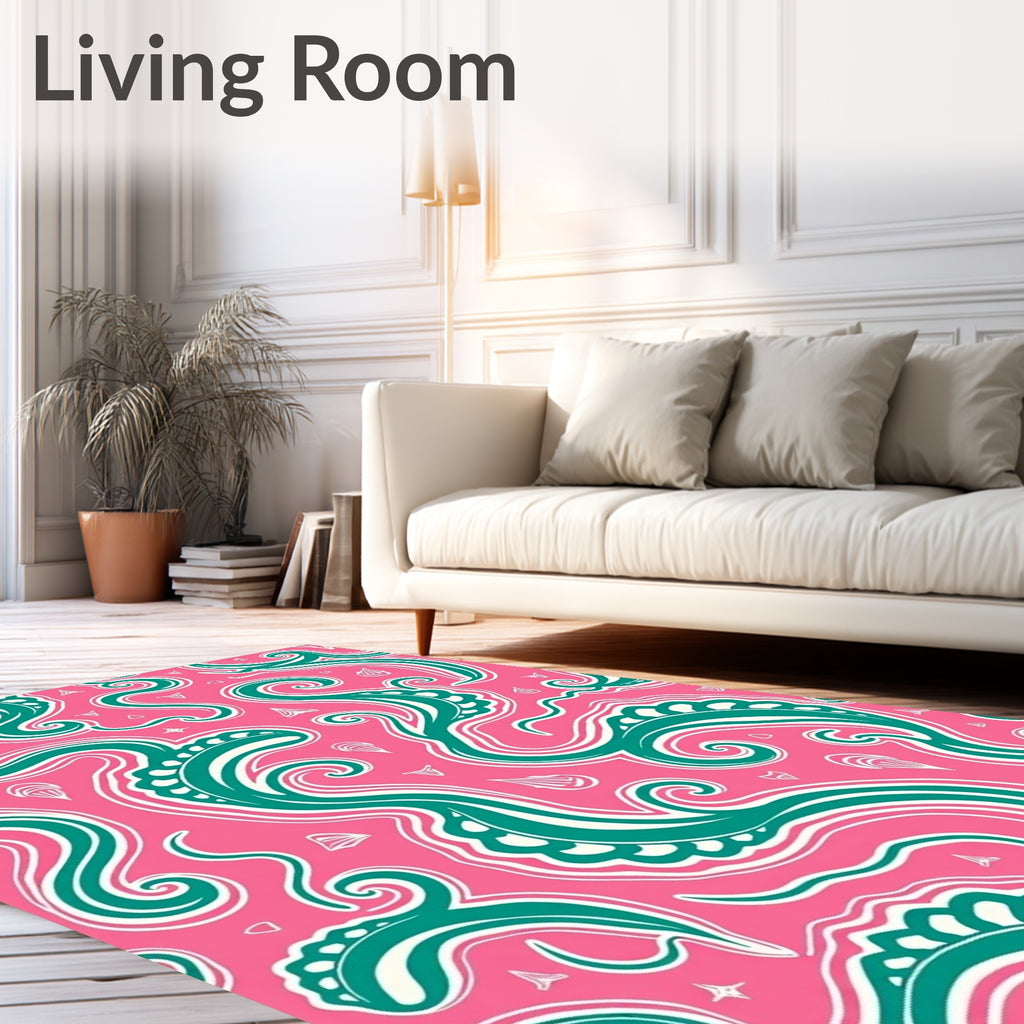 Vibrant Teal Swirl Pink Paisley Rug