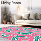 Vibrant Teal Swirl Pink Paisley Rug