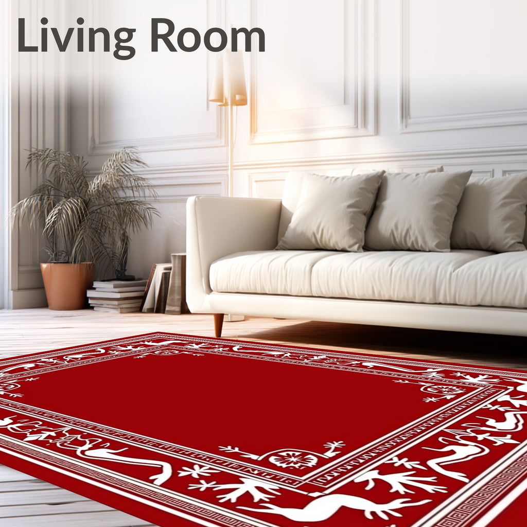 Crimson Deer and Branch Border Rug