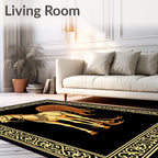 Golden Horse Regal Emblem Black Rug