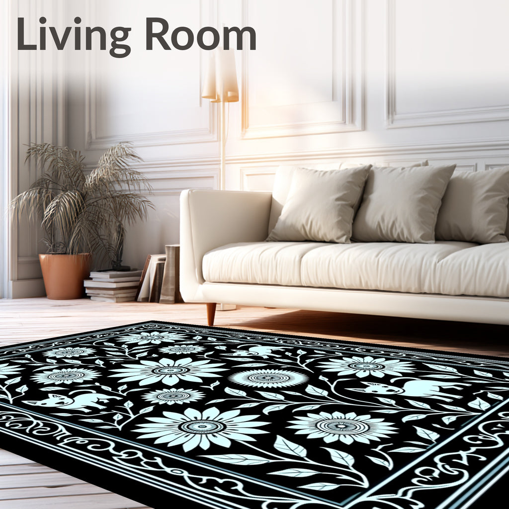 Pale Blue Floral Canine Garden Border Rug